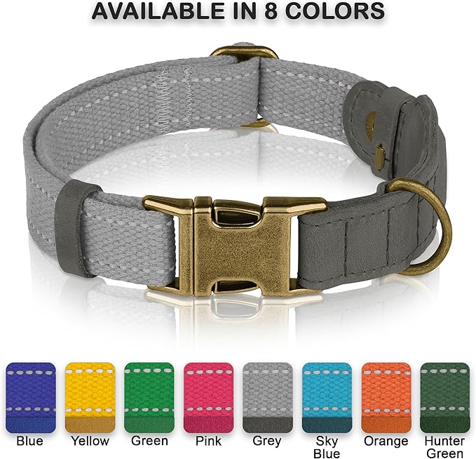 Reflective Leather Dog Collar with AirTag Holder - Soft Apple Airtag Dog Collar with Metal Buckle - Safety Cotton Pet Collars for Dogs Small Large Dogs Puppy (Grey, XL, 20"-25")