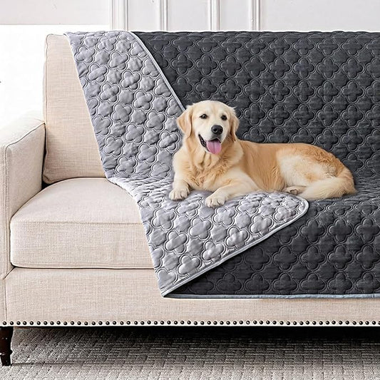 Waterproof Dog Blanket, Couch Cover for Dogs Washable, Reversible Dog Bed Cover. (Dark＆Light Grey, 52 X 82 Inch - 1 Pack)