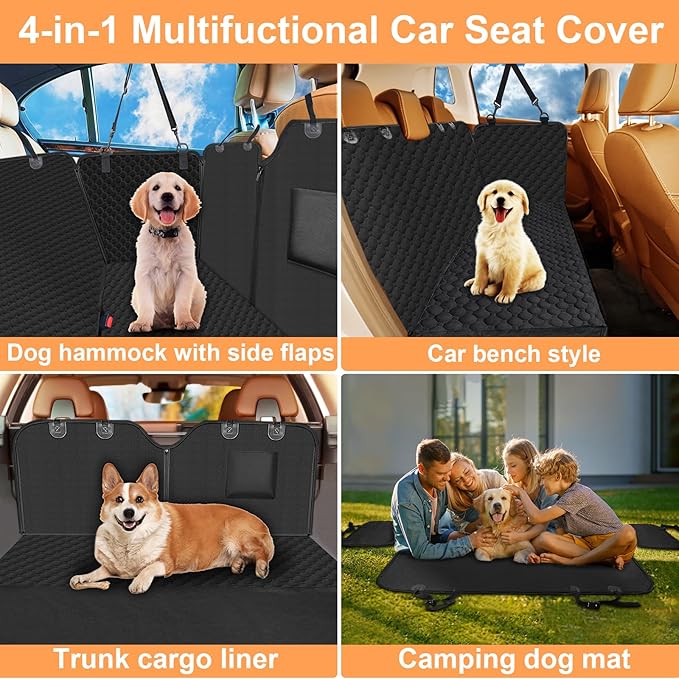 Mancro Dog Car Seat Cover for Back Seat, 2025 Upgraded 600D Heavy Duty Waterproof & Scratch-Resistant Dog Hammock for Car, Back Seat Pet Cover for Dogs with Sedan, Trucks and SUVs, Standard, Brown