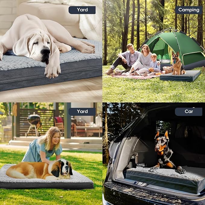 Sytopia Indestructible 44" Dog Bed for Large Dogs – Double-Sided Plush, Chew Proof, Waterproof, Washable, Thick Orthopedic Support, Durable Multi- Size Comfort Clearance Indoor Flat Dog Bed, Dark Grey