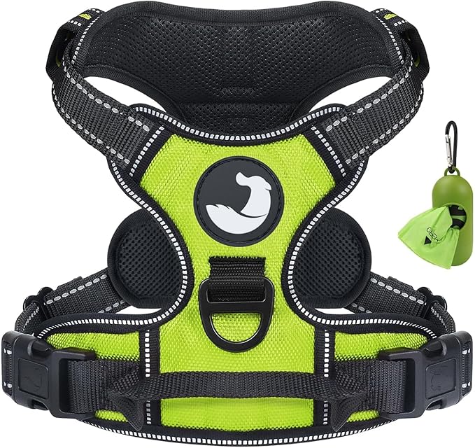 Joytale No Pull Dog Harness Medium Sized Dog, Reflective Pet Vest with Front Clip, Adjustable Soft Padded Harnesses with Easy Control Handle for Training and Walking, Green, M