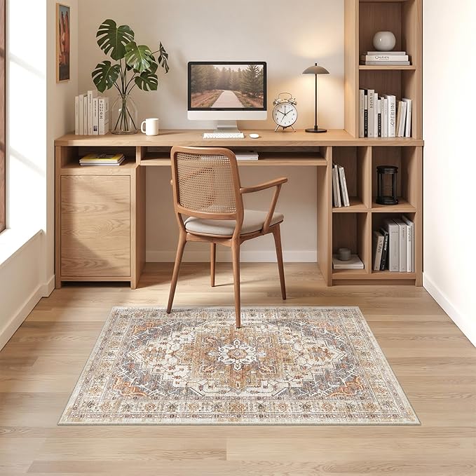 2x3 Entryway Rug Small Washable Kitchen Rugs Non Slip Front Door Rug Foldable Thin Carpet Low Pile Area Rug for Dining Room Entry Bedroom(Turmeric/Grey,2'x3')