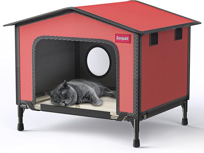 SOVPAI Outdoor cat House, Waterproof cat House for Stray Pets, Suitable for Outdoor/Indoor Cats, Easy to Assemble and Clean, Suitable for Multiple Pets and Large Cats (Red, M 19 * 13 * 14.8