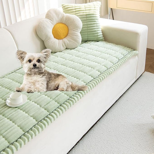 Faux Fur Plush Dog Couch Cover 3D Stripe Fuzzy Sofa Cover Non-Slip Fluffy Dog Bed Cover Pet Blanket Sofa Couch Furniture Protector for Puppy Large Dog Cat (Green,31"x31")