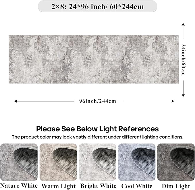 Abstract Rug Runners 2x8 Washable: Modern Rugs Non Slip for Kitchen Entryway Bedroom - Soft Stain Resistant Easy Clean - Indoor Low Pile Carpet for Family with Pets 2x8 Grey