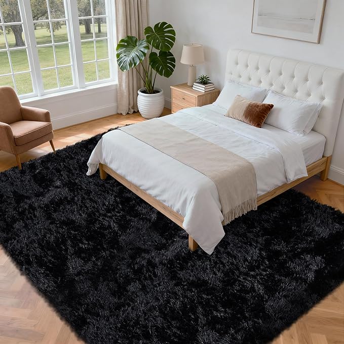 6x9 Area Rug for Living Room: Ultra Soft Fluffy Rug Modern Large Thicked Shag Rug for Bedroom Non Slip Indoor Fuzzy Carpets for Girls Kids Room Nursery Dorm Home Decor Black