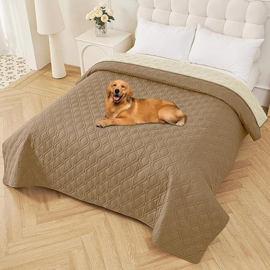 Smiry Reversible Waterproof Couch Covers for Sofa, Washable Dogs Pet Couch Covers for 3 Cushion Sofa Pet Friendly, Water Resistant Furniture Protector Slipcover, Geometric (82"x82", Camel/Beige)