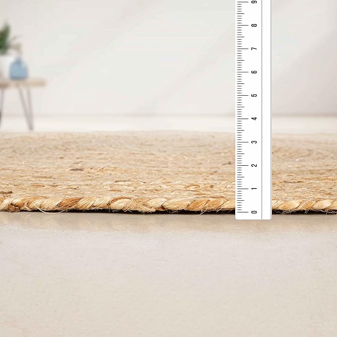 Hausattire Hand Woven Jute Braided Rug, 3??Round ??Natural, Reversible Boho Entry Area Rugs for Kitchen, Living Room I Farmhouse Decorative Floor Rug, 3 Feet Round
