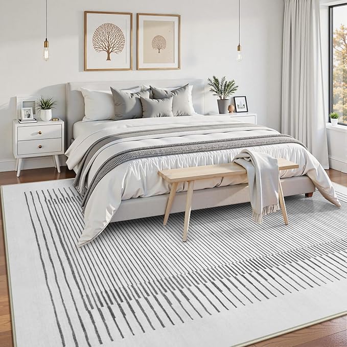 Wonnitar Washable Striped Runner Rug 2'6"x8', Non-Slip Berber Stripe Hallway Runner, Low Pile Minimalist Kitchen Soft Carpet Runner for Bedroom Bathroom Laundry Entryway (Grey, 2'6" x 8')