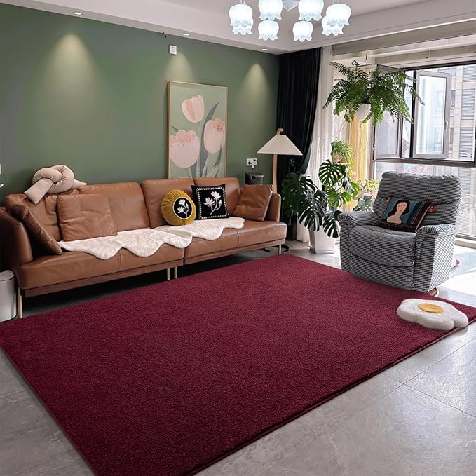 DweIke 6x9 Burgundy Red Area Rugs for Bedroom, Super Soft Living Room Rug, Thickened Memory-Foam Throw Carpet, Non-Slip and Washable Carpets for Kids Boys Girls Room Dorm Nursery Home Decor