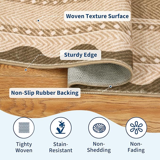 GarveeHome Washable 8x10 Area Rugs with Non Slip Backing, Large Solid Rugs for Living Room Bedroom, Modern Border Neutral Soft Carpet, Stain-Resistant Floor Mats for Nursery, Home Decor, Linen Color