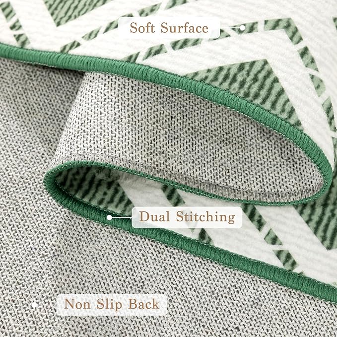 LBRO2M Checkered Rug 5X7 Washable Rugs for Living Room Bedroom Non Slip Rugs Easy Clean, Soft Low Piles Stain Resistant Carpet Geometric Area Rug Great for Pets and Family (5'X7' Green)