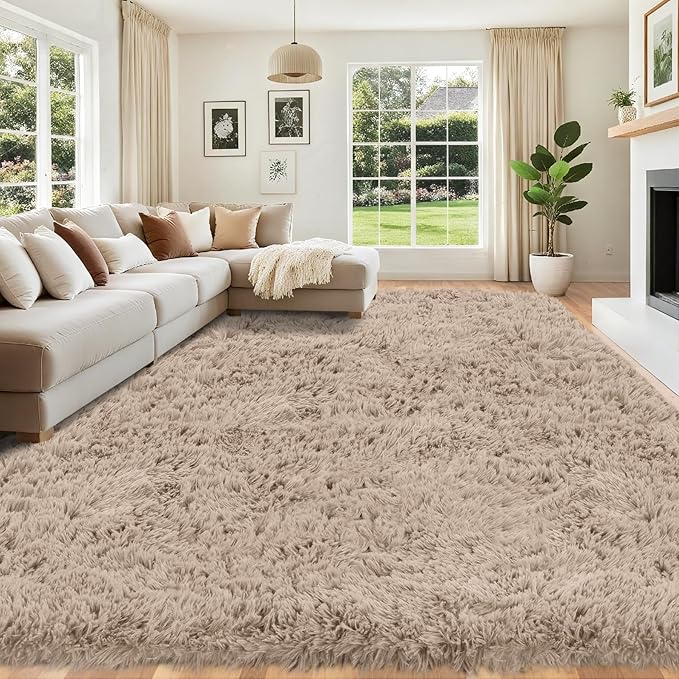 8x10 Area Rug for Living Room: Ultra Soft Fluffy Rug Modern Large Thicked Shag Rug for Bedroom Non Slip Indoor Fuzzy Carpets for Girls Kids Room Nursery Dorm Home Decor Camel