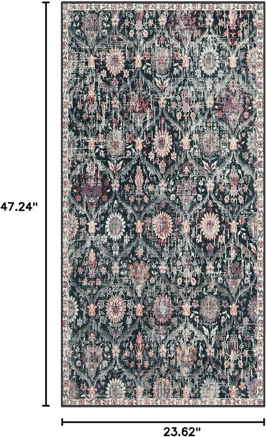Lahome Black 2x4 Entryway Runner Rugs,Small Washable Kitchen Bathroom Runner Rugs for Front Door Mat Indoor Entrance, Non-Slip Low-Pile Stain Resistant, Vintage Bohemian Decor