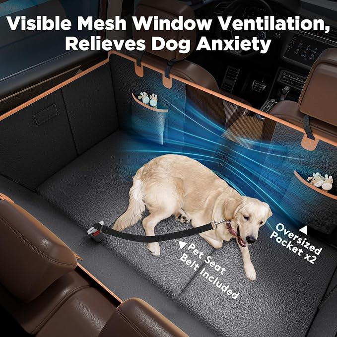 FURTIME XL Back Seat Extender for Dogs, Hard Bottom Dog Car Seat Cover for Truck Back Seat, Upgraded PU Leather Waterproof Anti-Scratch, Large Space Back Seat Cover for Full Size Truck SUV