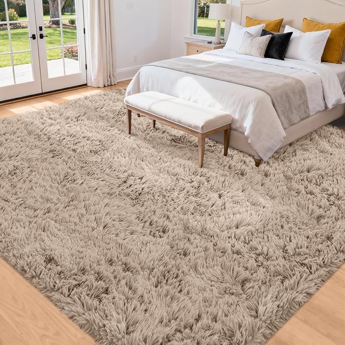 8x10 Area Rug for Living Room: Ultra Soft Fluffy Rug Modern Large Thicked Shag Rug for Bedroom Non Slip Indoor Fuzzy Carpets for Girls Kids Room Nursery Dorm Home Decor Camel