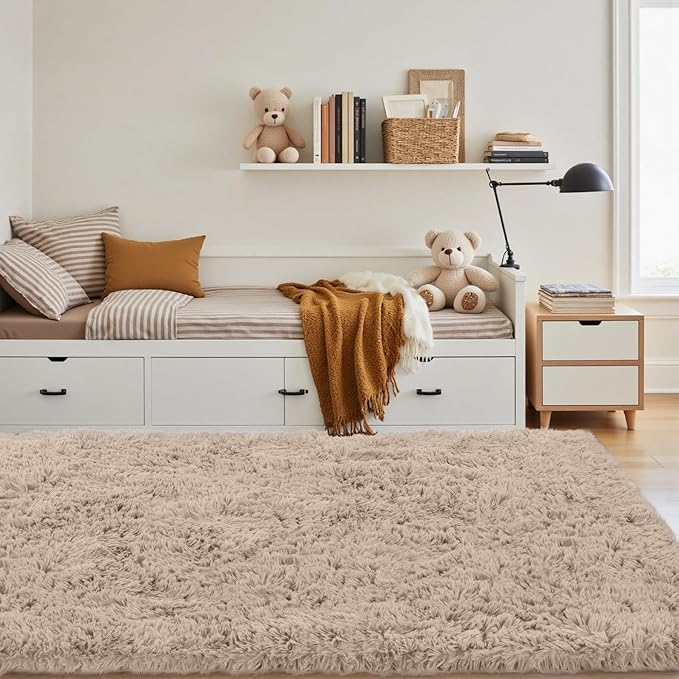 4x6 Area Rug for Living Room: Ultra Soft Fluffy Rug Modern Large Thicked Shag Rug for Bedroom Non Slip Indoor Fuzzy Carpets for Girls Kids Room Nursery Dorm Home Decor Camel