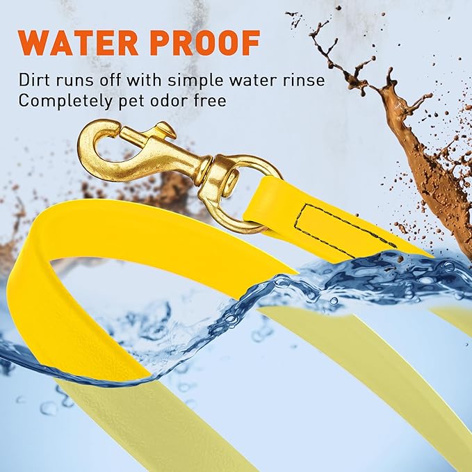 Viper Biothane K9 Working Dog Leash Waterproof Lead for Tracking Training Schutzhund Odor-Proof Long Line with Solid Brass Snap for Puppy Medium and Large Dogs, 15ft Lemon Yellow