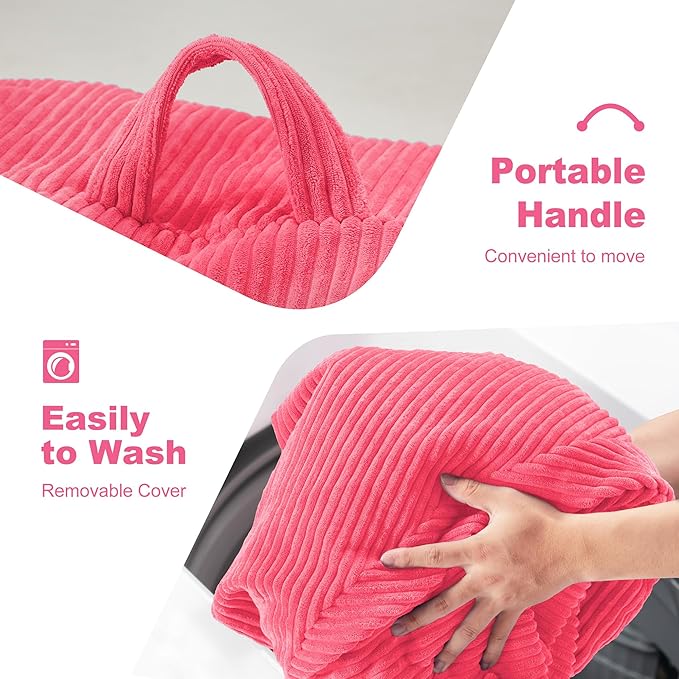 Homguava 5FT Bean Bag Chair for Adults,Teardrop Giant Bean Bags Big Beanbag Chair with Memory Foam Filled and Ultra Soft Removable Corduroy Cover for Living Room, Bedroom (Pink)