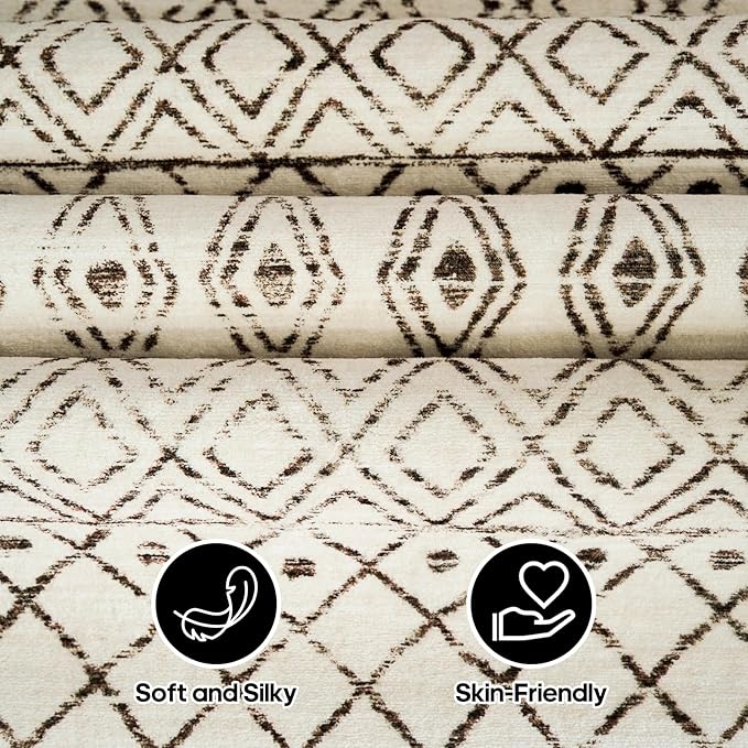 2'6"x8' Washable Hallway Runner Rug - Moroccan Kitchen Non Slip Rug Low Pile Floor Carpet with Rubber Backing Vintage Indoor Mats for Living Room Bedroom Laundry 2'6"x8' Geo Beige