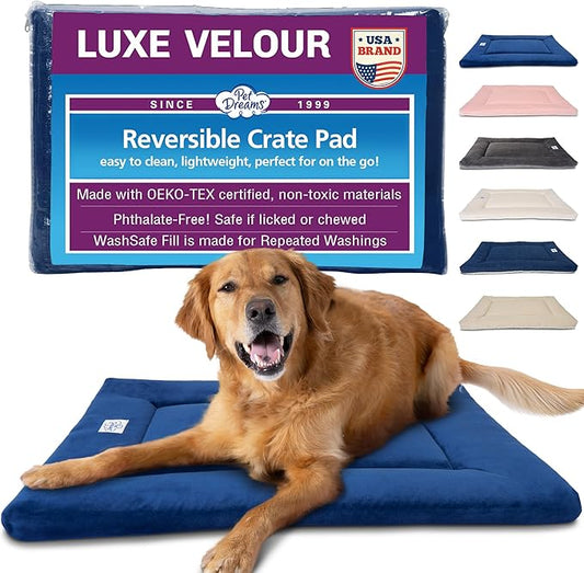 Pet Dreams Dog Crate Pad - Washable Kennel Mat, Crate Pads for Dog Cages, Non-Toxic, Flat Indoor Cat Bed, Fits iCrate 18, 24, 30, 36, 42, 48 Inches (Blue, Medium, 30")