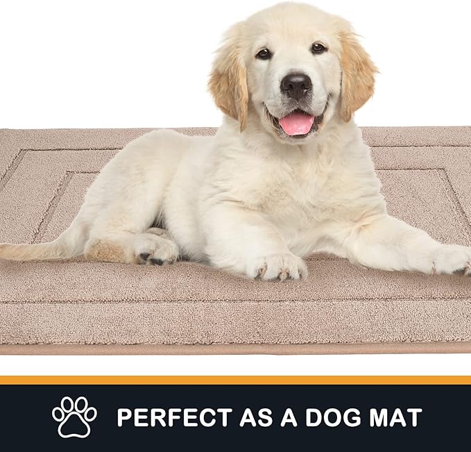 PURRUGS Dirt Trapping Door Mat 20" x 31.5", Non-Slip/Skid Machine Washable Entryway Rug, Dog Doormat, Super Absorbent Welcome Mat for Muddy Wet Shoes and Paws, Beige