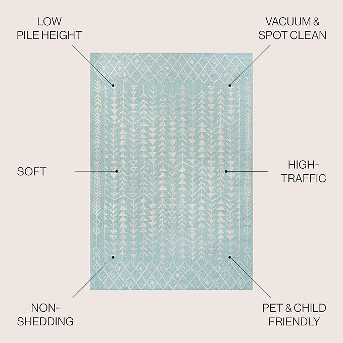 JONATHAN Y Ziri Moroccan Geometric Turquoise/Cream Indoor Area Rug, 4x6, Bohemian, Scandinavian, Easy-Cleaning for Living Room, Bedroom, Kitchen, Pet Friendly, Non-Shedding (MOH210E-4)