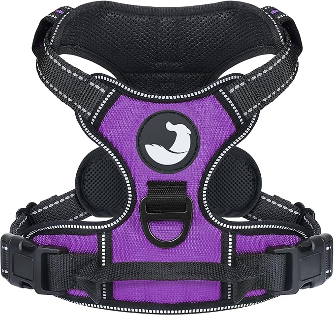 Joytale No Pull Dog Harness Medium Sized Dog, Reflective Pet Vest with Front Clip, Adjustable Soft Padded Harnesses with Easy Control Handle for Training and Walking, Purple, M
