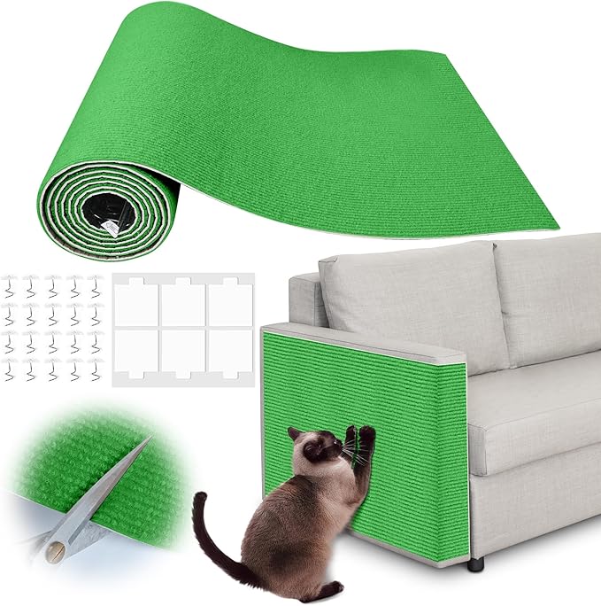 Cat Scratch Furniture Protector - 100" x 15.8" Trimmable Self-Adhesive Cats Claws Scratch Pads, DIY Cat Climbing Couch Protector for Scratch Post Cat Tree Replacement Indoor (Green)