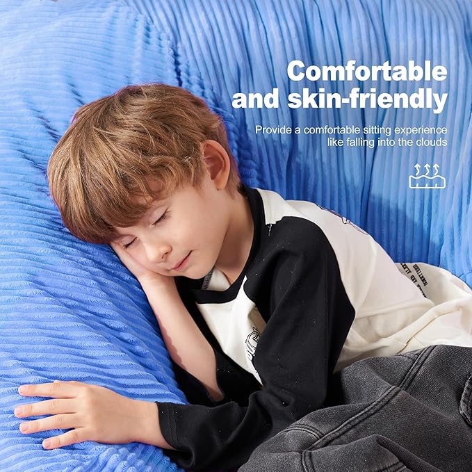 Homguava 5FT Bean Bag Chair for Adults,Teardrop Giant Bean Bags Big Beanbag Chair with Memory Foam Filled and Ultra Soft Removable Corduroy Cover for Living Room, Bedroom (Blue)