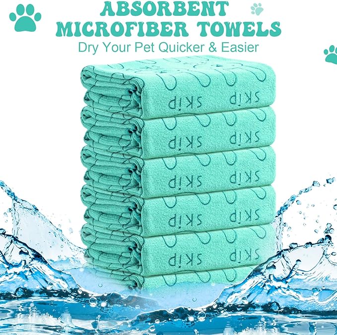 Peryiter 8 Pcs Dog Drying Towels Bulk 55'' x 28'' Pet Grooming Absorbent Microfiber Dog Bath Towels Quick Drying Puppy Bathing Towel for Small Medium Large Cats Pets Bathing Grooming(Cyan)