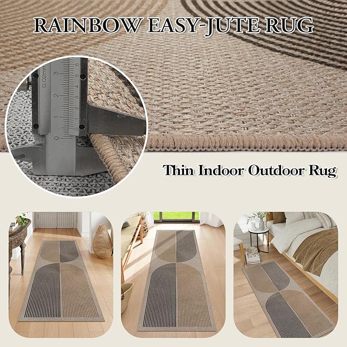 Lahome Modern Rainbow Easy Jute Rug, 2x6 Kitchen Runner Washable Rug Runners for Hallways Farmhouse Carpet, Non Slip Indoor Outdoor Runner Contemporary Door Mat for Laundry Porch