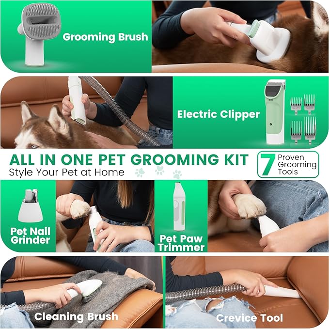 Dog Grooming Vacuum, Pet Grooming Kit with Clipper Nail Trimmer Grinder, 2.5L Dust Cup 7 Grooming Tools 11000Pa Dog Hair Vacuum for Shedding Grooming, Home Cleaning, PG50 Plus