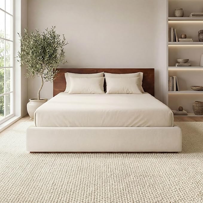 Bedsure 4x6 Faux Wool Area Rugs for Living Room, Machine Washable Carpet, Non-Slip Backing, Pet Friendly Throw Rug for Bedroom Dining Room, Cream