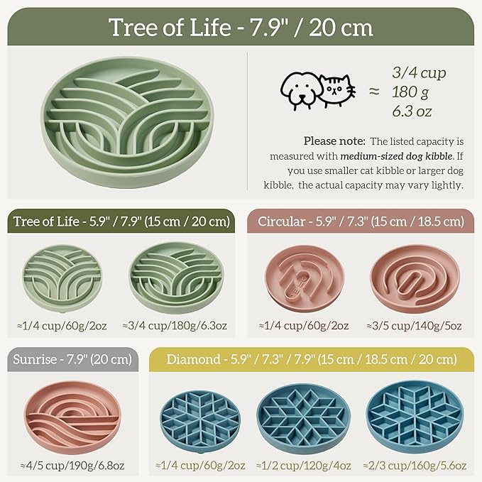 OHMO Slow Feeder Dog Bowls(Tree Life, Camo Green) Enrichment Soft Silicone Food Safe Feeding Bowl Non Slip Suction Cup for All Breed Pet, Cat Slow Down Eating Dishes, Boredom and Anxiety Reducer