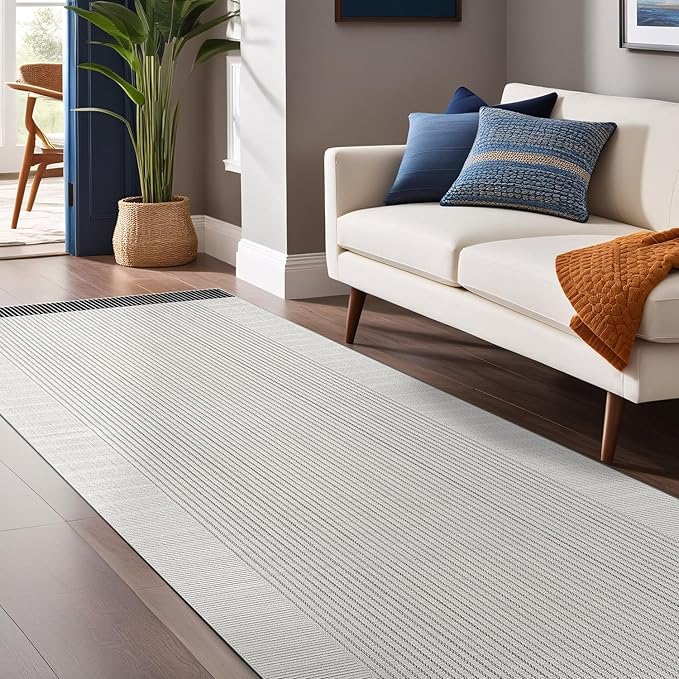 Modern Micro Loop Indoor Runner Rugs for Living Room Bedroom Kitchen Geometric Striped Black-White 2x7 Luxury Durable Low and High Pile Non-Shedding Stain Resistant Soft Area Carpet 2 x 7