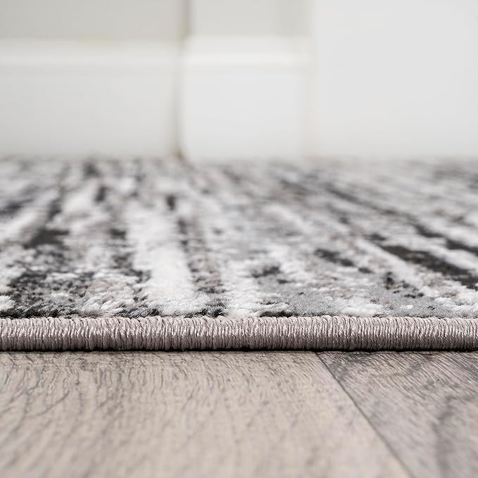 JONATHAN Y Loom Strie' Black/Gray Indoor Area Rug 4X6 ft, Modern for Living Room, Bedroom, Kitchen, Office, Easy-Cleaning, High Traffic, Pet-Friendly, Non-Shedding SOR200C-4