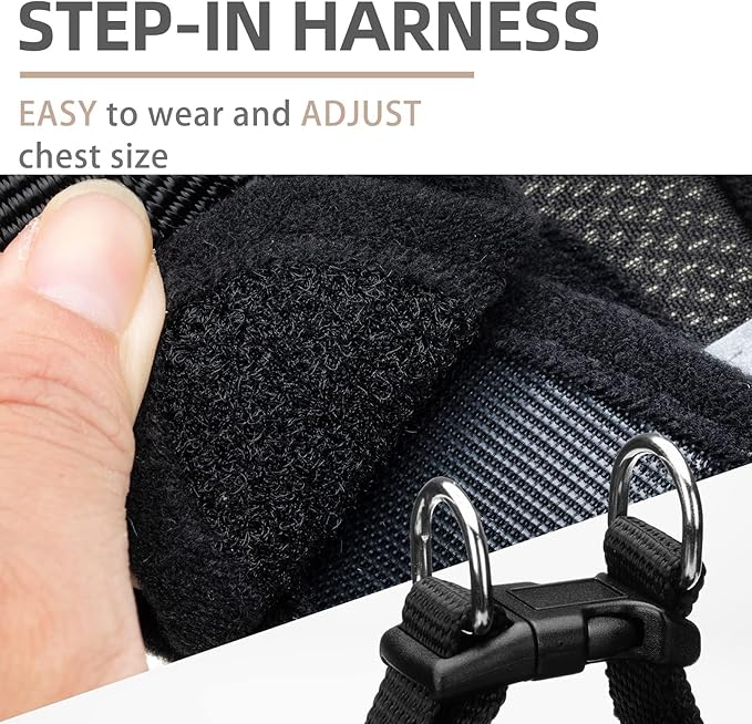 PUPTECK Adjustable Dog Harness Collar and Leash Set Step in No Pull Pet Harness for Small Medium Dogs Puppy and Cats Outdoor Walking Running, Soft Mesh Padded Reflective Vest Harnesses, Solid Black L
