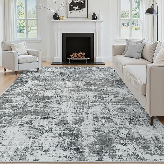 8x10 Area Rugs Living Room Rug Modern Abstract Neutral Washable Rugs Non Slip Soft Carpet Large Area Rug Low Pile Stain Resistant Non Shedding for Bedroom Nursery Dining Room Home Office Gray