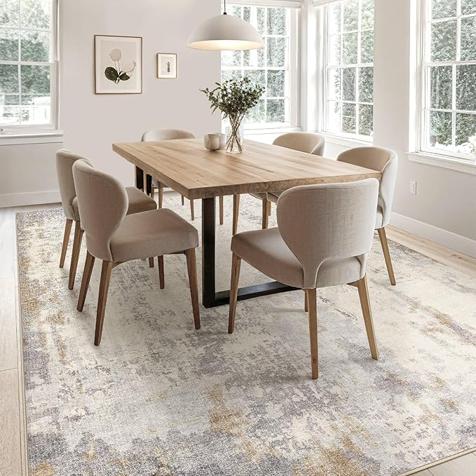 8x10 Area Rug Living Room Rugs - Washable Neutral Modern Abstract Soft Thin Rug Indoor Floor No Slip Rug Carpet for Bedroom Under Dining Table Home Office Decor - Light Brown/Gray
