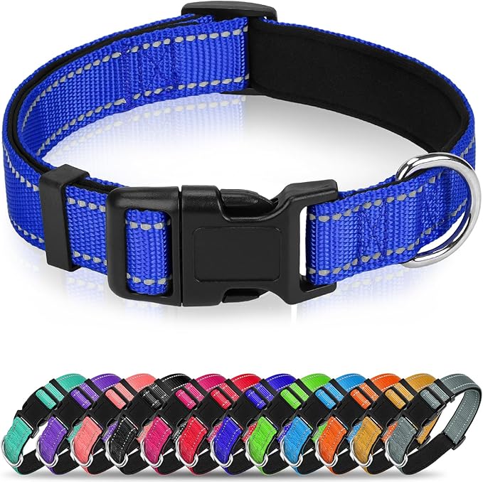 Reflective Dog Collar for Extra Large Dogs, Adjustable Collar with Soft Neoprene Padded, Durable Buckle for Daily Walking,Navy Blue,XL