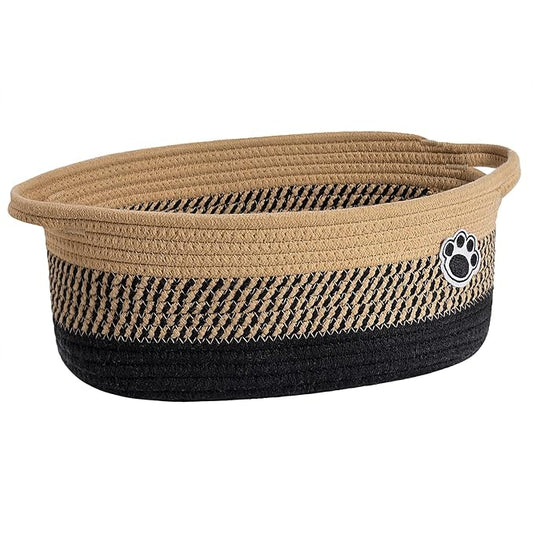 Dog Storage Bin, Baby Basket for Gifting, Wicker Storage Baskets for Dog, Cute Basket with Handles, Small Woven Baskets for Nursery 12"x 8" x 5" Black-Brown