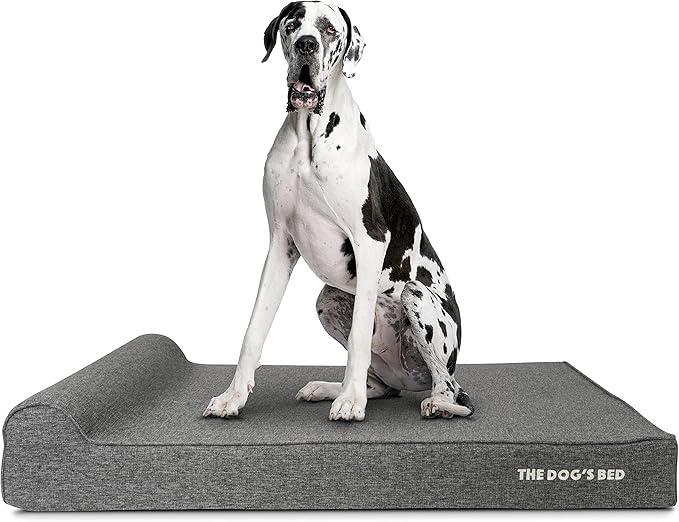 The Dog’s Bed Orthopedic Memory Foam Dog Bed with Headrest, Linen Fabric, Grey Linen, XXL, 6-Inch