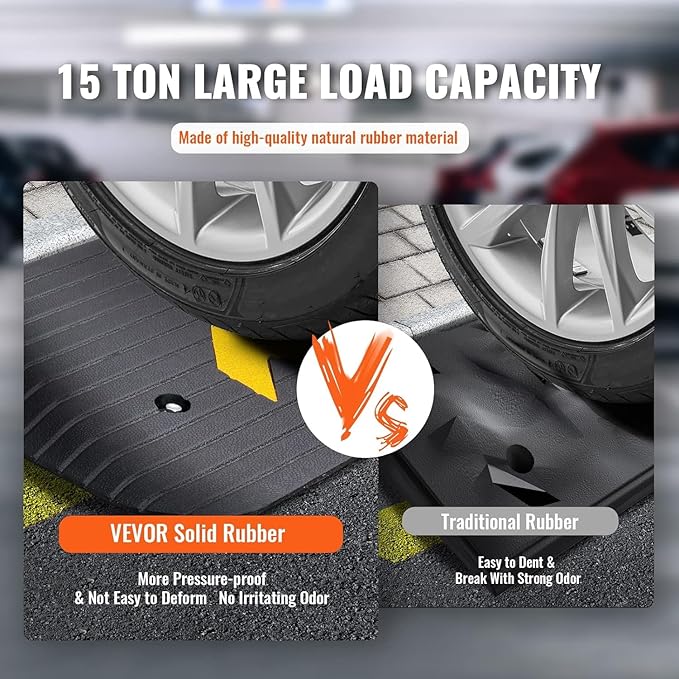 VEVOR 2" Rise Threshold Ramp Doorway, Recycled Rubber Power Wheelchair Ramp 3.64 Feet Long, 33069Lbs Load Capacity, Non-Slip Surface Rubber Solid Threshold Ramp for Wheelchair and Scooter