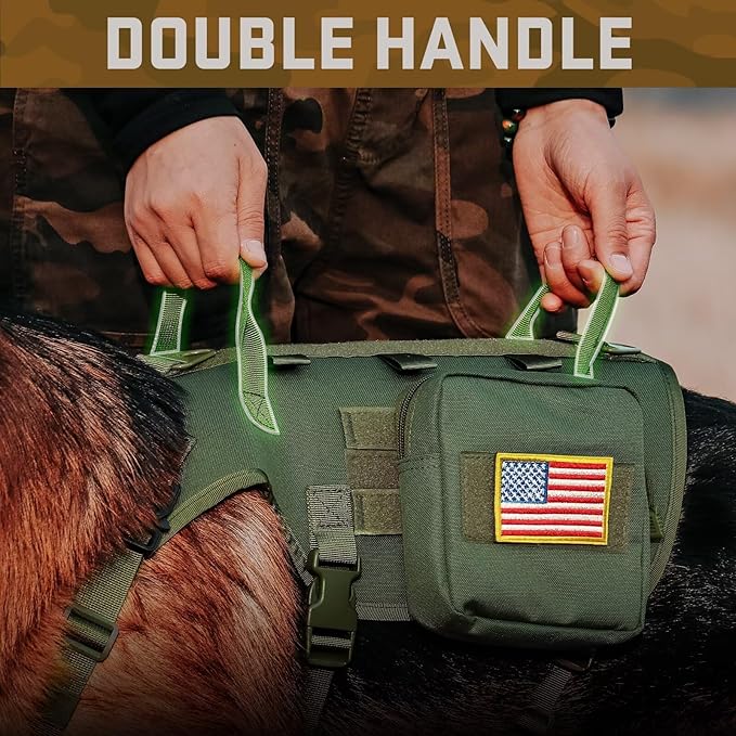 Forestpaw Dog Harness Medium Sized,Tactical Dog Harness with Handle,No Pull Military Style Service Dog Vest with Pockets Adjustable for Medium Large Dogs,Green,Chest 15.5-25.5"
