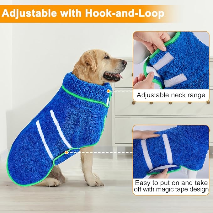 Dog Bathrobe Super Absorbent Dog Towels Large Quick Drying Robes for After Bath Soft Adjustable Warm Keeping Dogs Towel(S-XXL)
