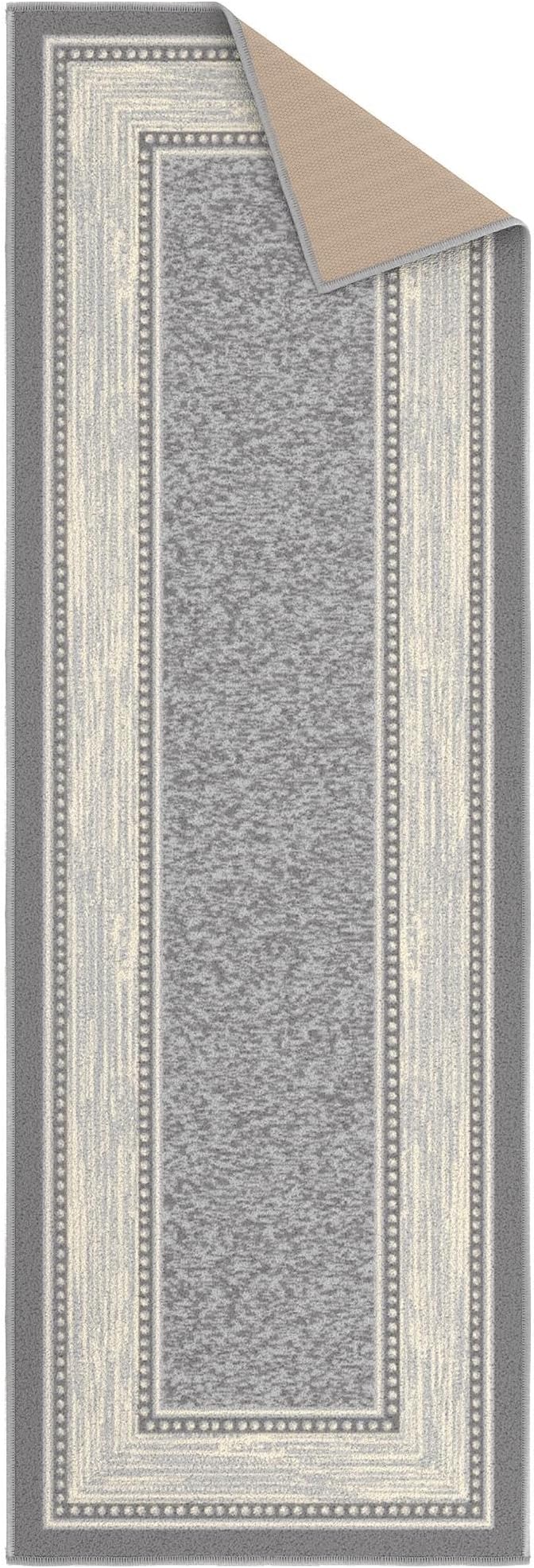 Ottomanson Hallway Runner Rug 20" x 59" Non Slip Border Area Rugs Easy to Clean Laundry Rug Runner Durable & Pet Friendly Floor Carpet Runners for Hallways Entryway Living Room Kitchen, Light Gray