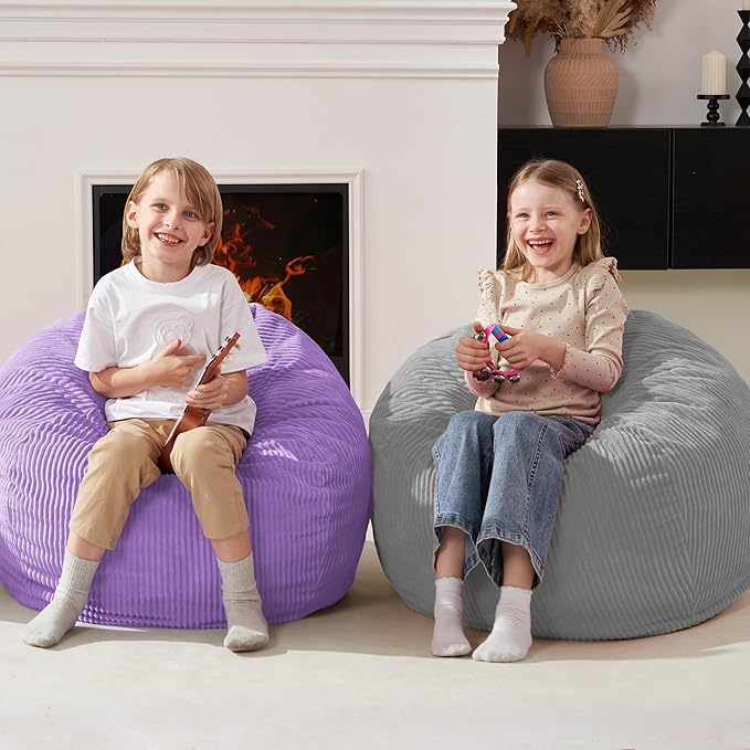 Homguava 2FT Bean Bag Chair,Teardrop Bean Bags Small Beanbag Chair with Memory Foam Filled and Ultra Soft Corduroy Cover for Living Room, Bedroom(Light Grey)