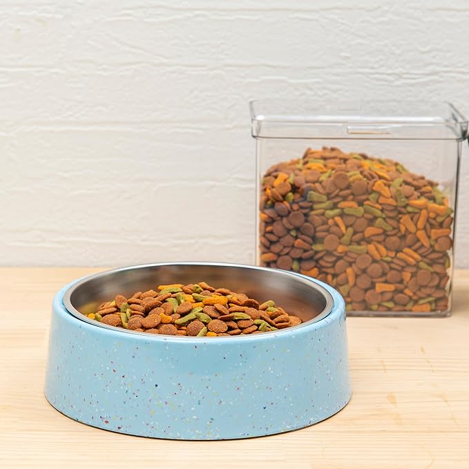 bzyoo 32oz 4CUP Elevated Dog & Cat Bowl, Sprinkle Design, Slanted Stainless Steel Pet Bowl with Removable Inner Bowl, Non-Slip Silicone Base, Dishwasher Safe, for Dry/Wet/Raw Food & Water Blue