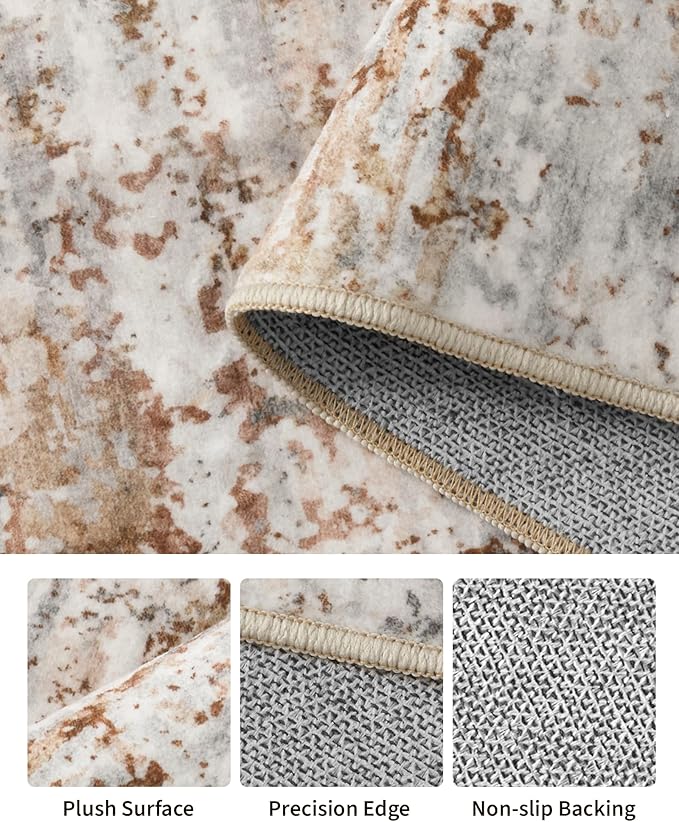 Art&Tuft 6x9 Area Rugs, Anti-Slip Backing Abstract Area Rug 6x9, Stain Resistant 6x9 Rugs for Living Room, Foldable Machine Washable Area Rug(6'x9', Rust)